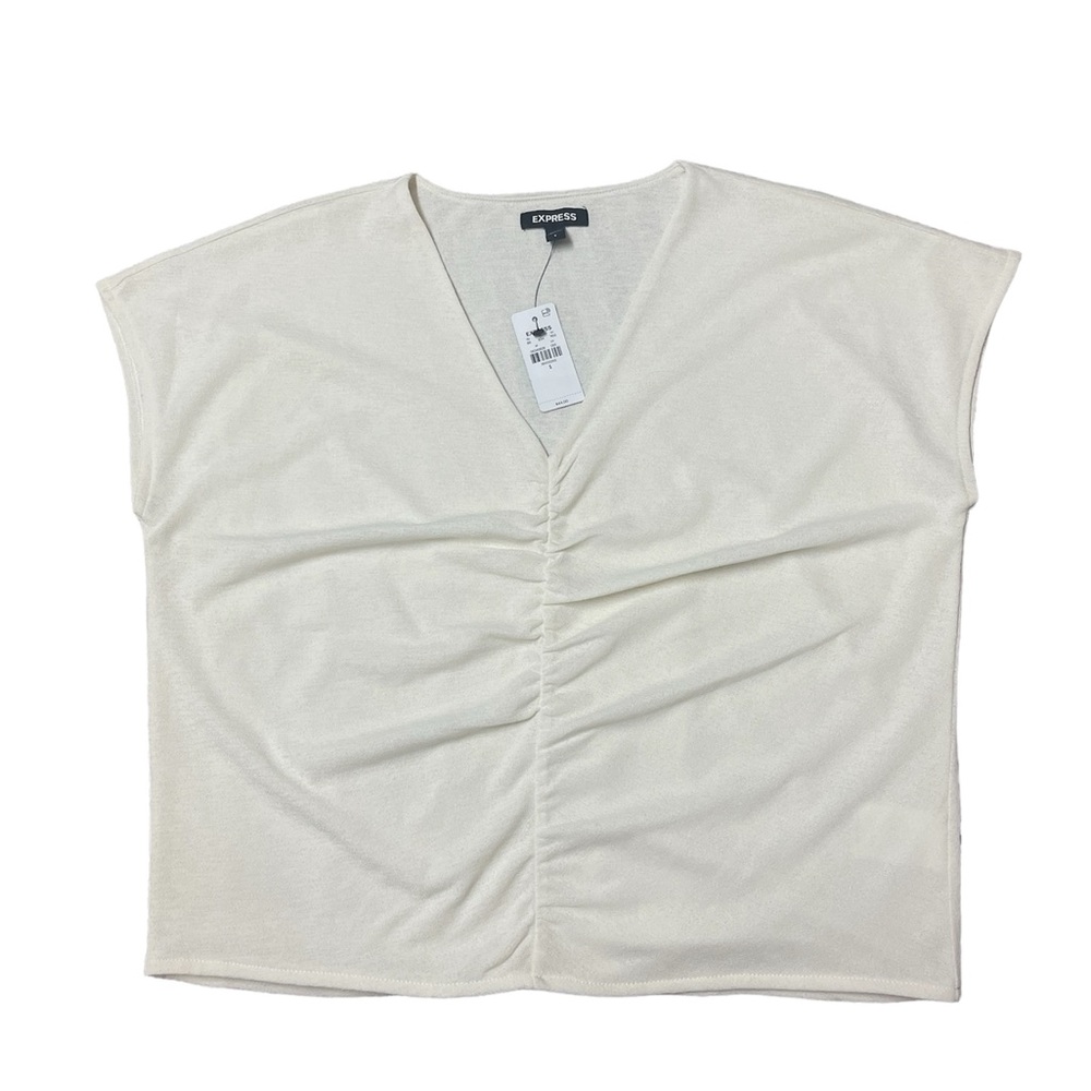 NWT Express Relaxed V-Neck Ruched Tee Size Small - Picture 7 of 11